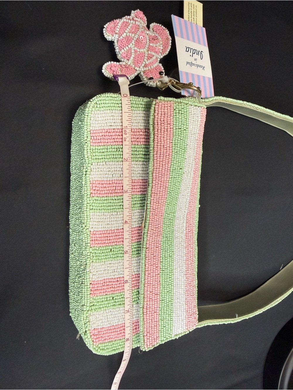 New Viral Beaded Purse Bag Made in India Summer Resort Novelty Stripes Turtle - Picture 5 of 6